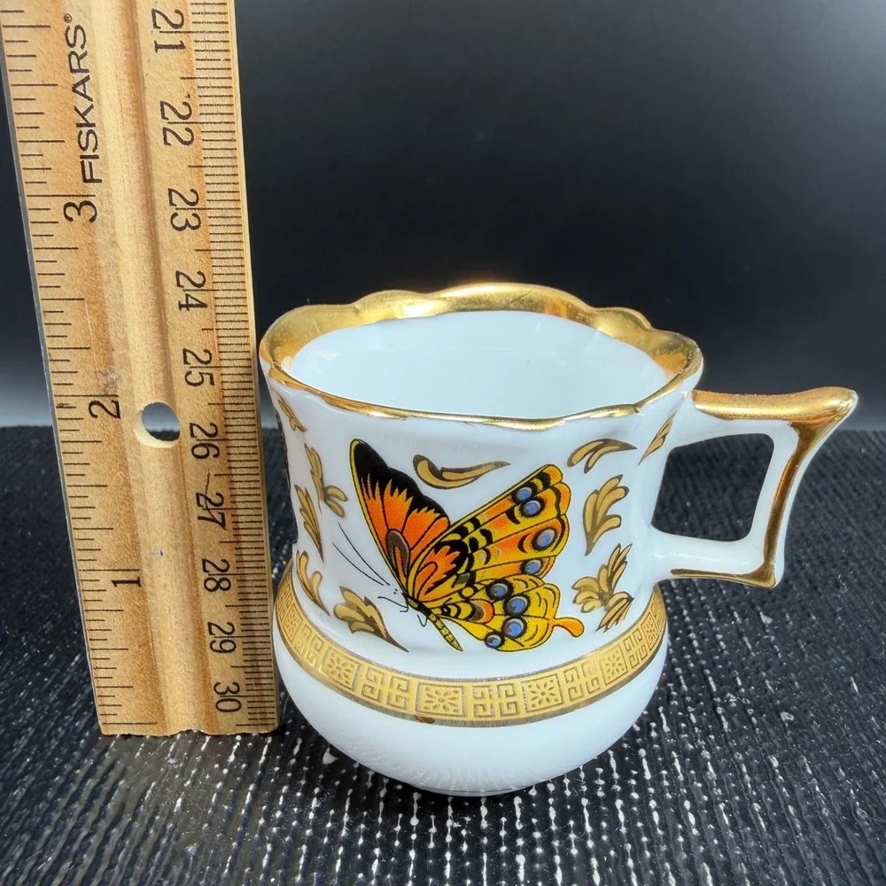 CC&T Butterfly Porcelain Espresso Cup and Saucer Set‎ Gold Gilt Trim 4 Piece
